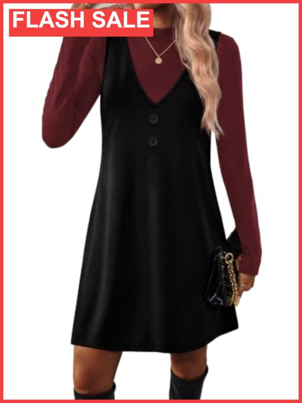 2 Piece Dress Set Long Sleeve Mock Neck A-Line Above Knee with Pockets